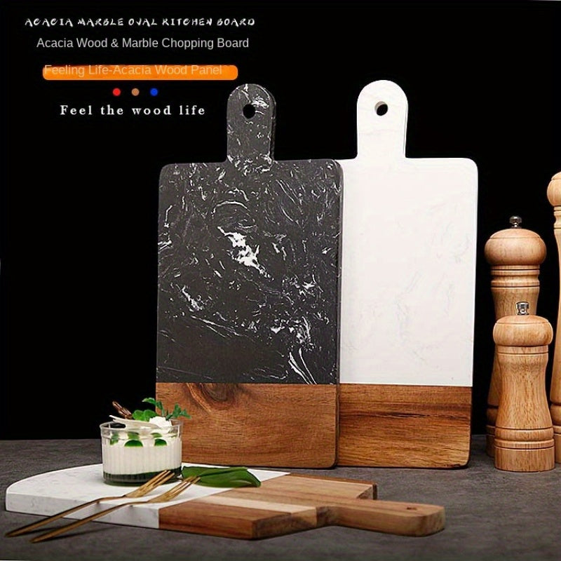 Acacia Wood and Marble Cutting Board for Kitchen Food Prep and Serving