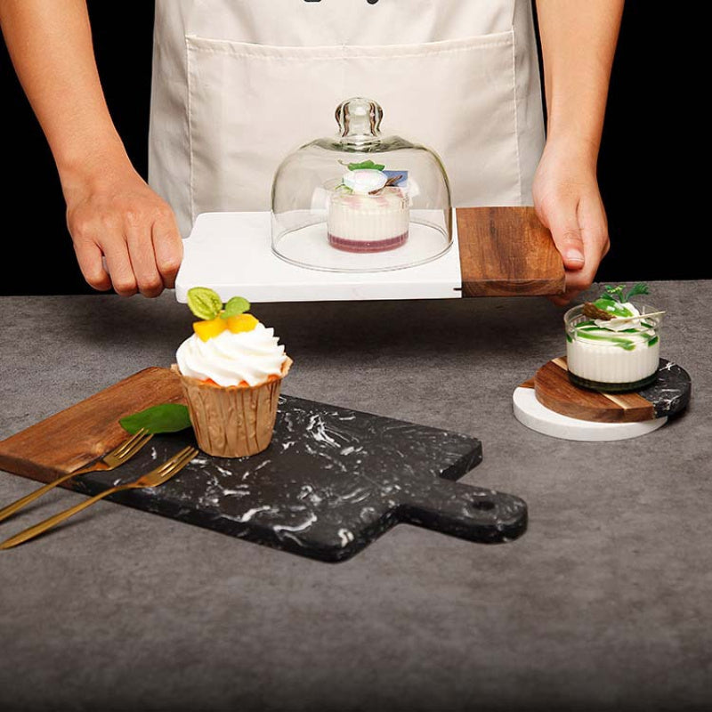 Acacia Wood and Marble Cutting Board for Kitchen Food Prep and Serving