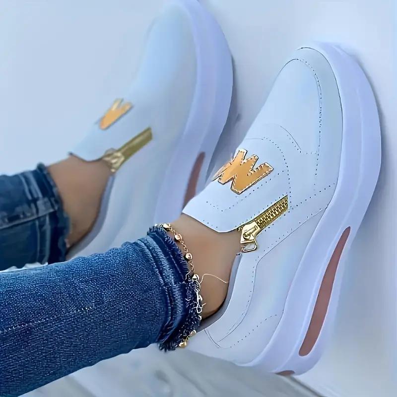 Women's Synthetic Letter Print Platform Sneakers, Low-Top Casual Shoes