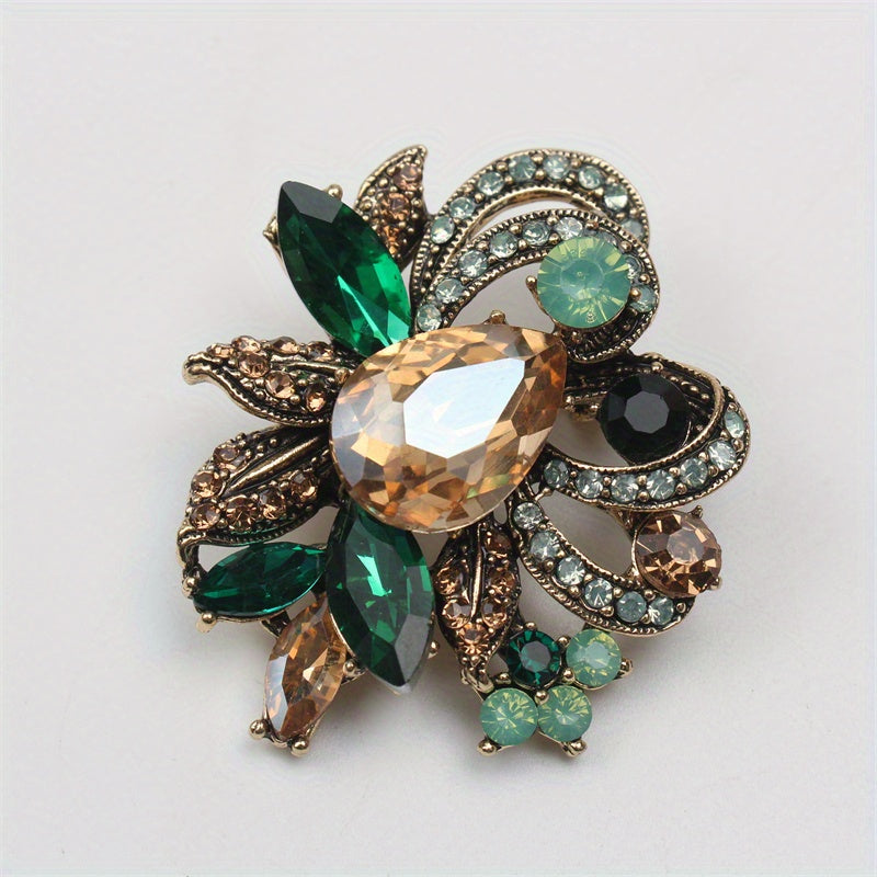 Rhinestone Flower Brooch Pin Irregular Floral Design for Women and Girls