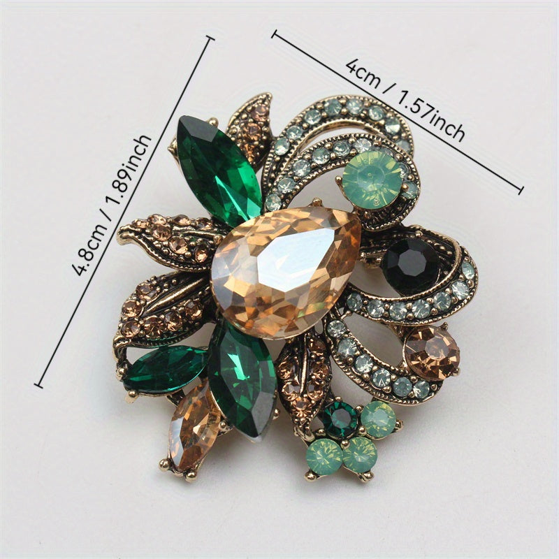 Rhinestone Flower Brooch Pin Irregular Floral Design for Women and Girls