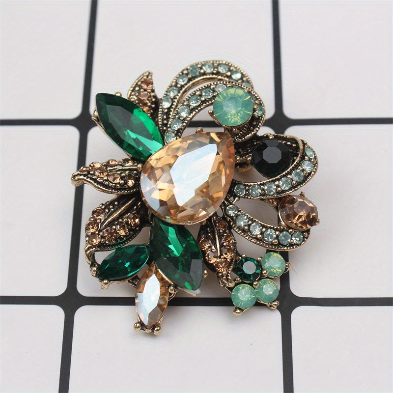 Rhinestone Flower Brooch Pin Irregular Floral Design for Women and Girls