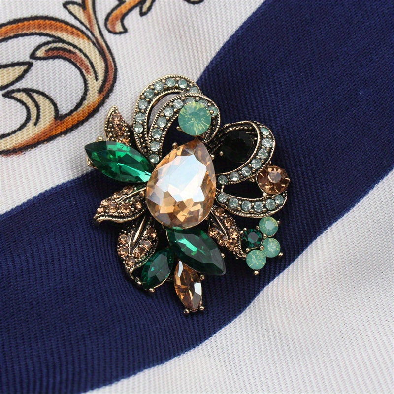 Rhinestone Flower Brooch Pin Irregular Floral Design for Women and Girls