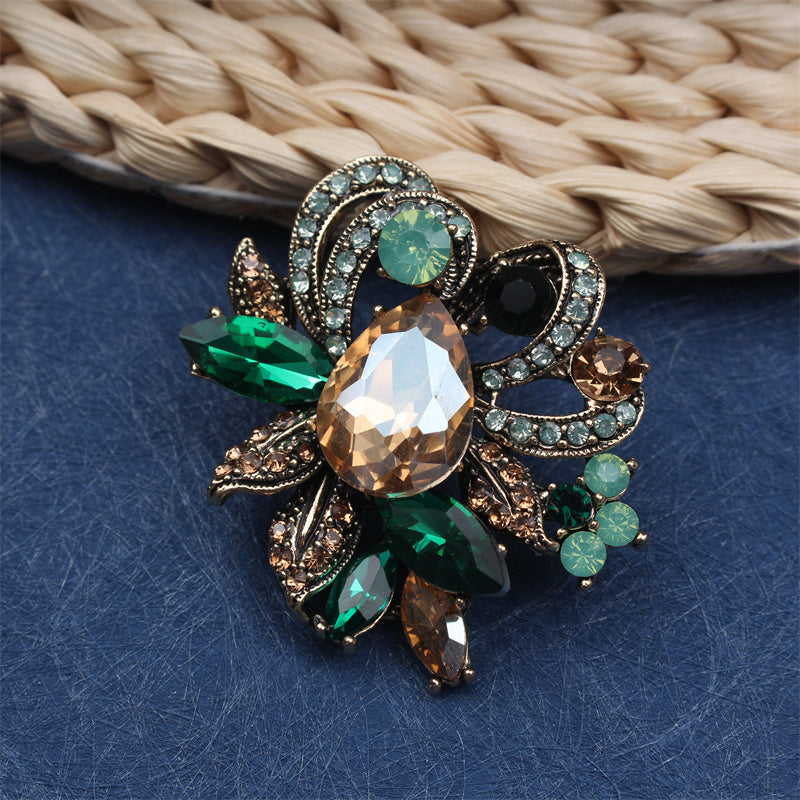 Rhinestone Flower Brooch Pin Irregular Floral Design for Women and Girls