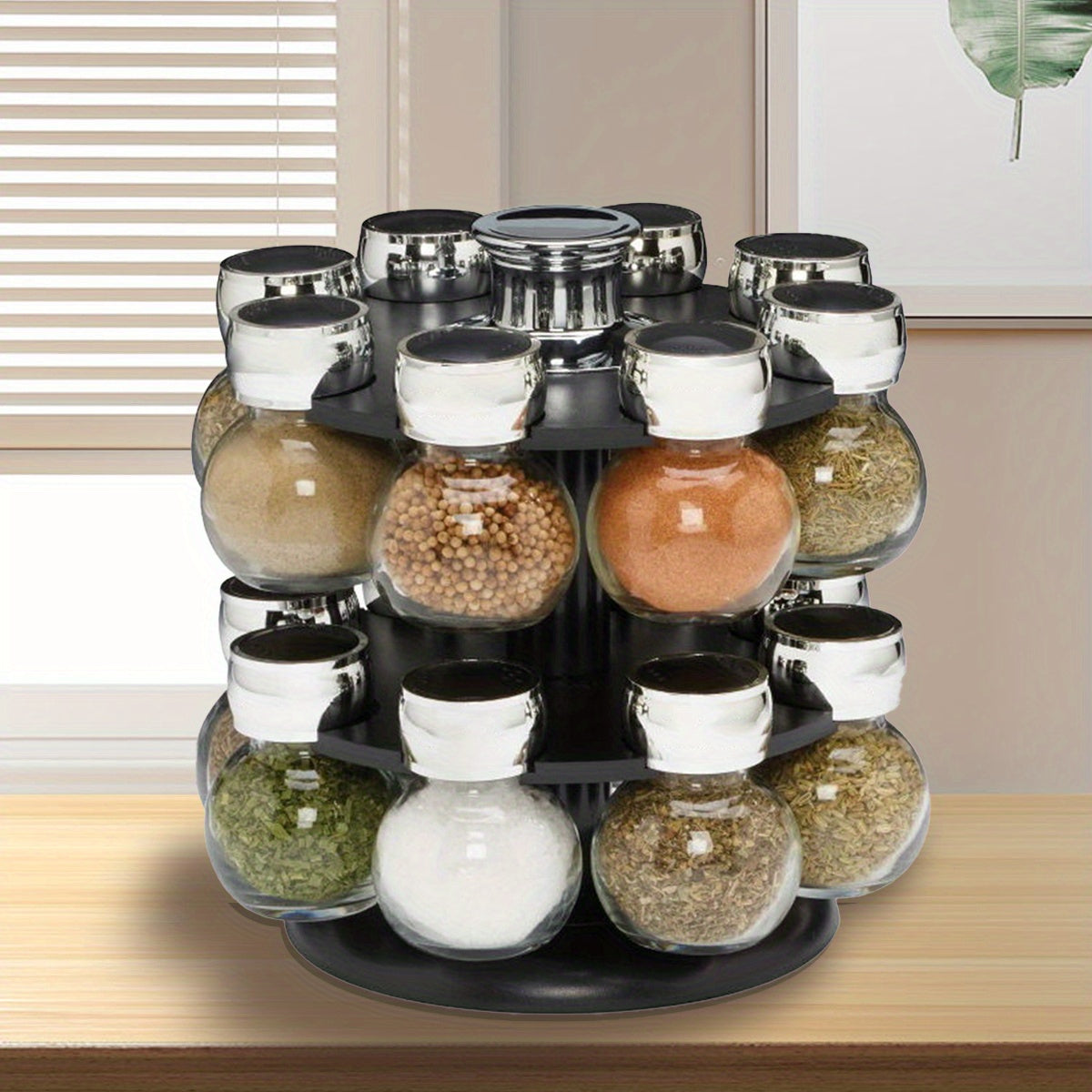 16-Jar Rotating Spice Rack with Lift and Pour Caps and Free Refill
