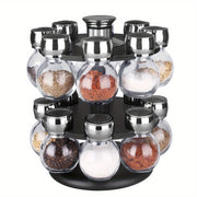 16-Jar Rotating Spice Rack with Lift and Pour Caps and Free Refill