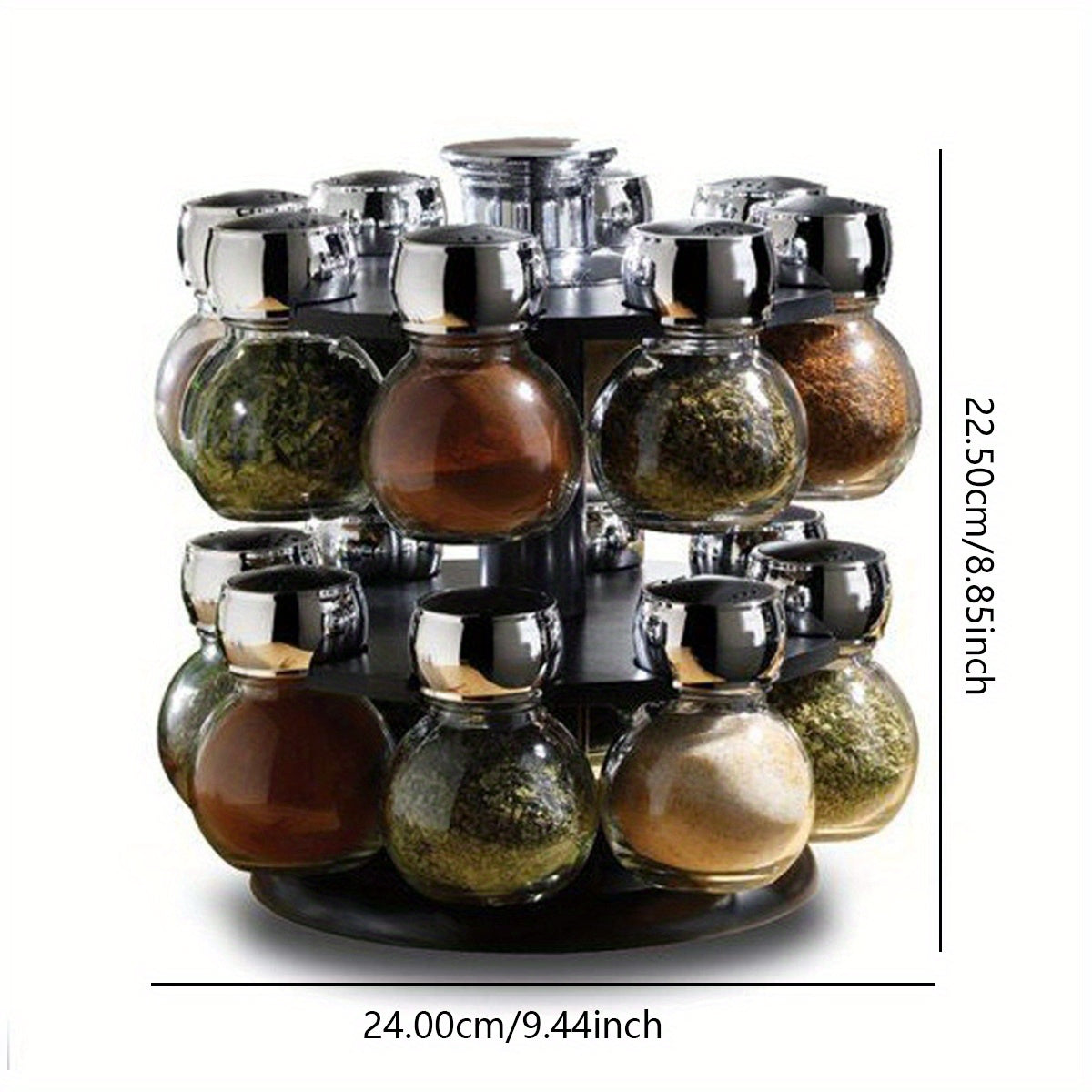 16-Jar Rotating Spice Rack with Lift and Pour Caps and Free Refill