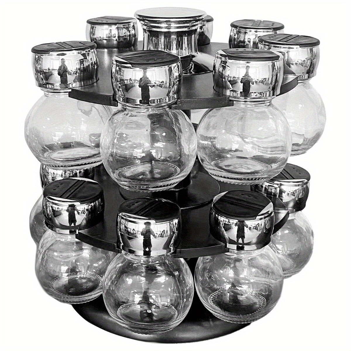 16-Jar Rotating Spice Rack with Lift and Pour Caps and Free Refill