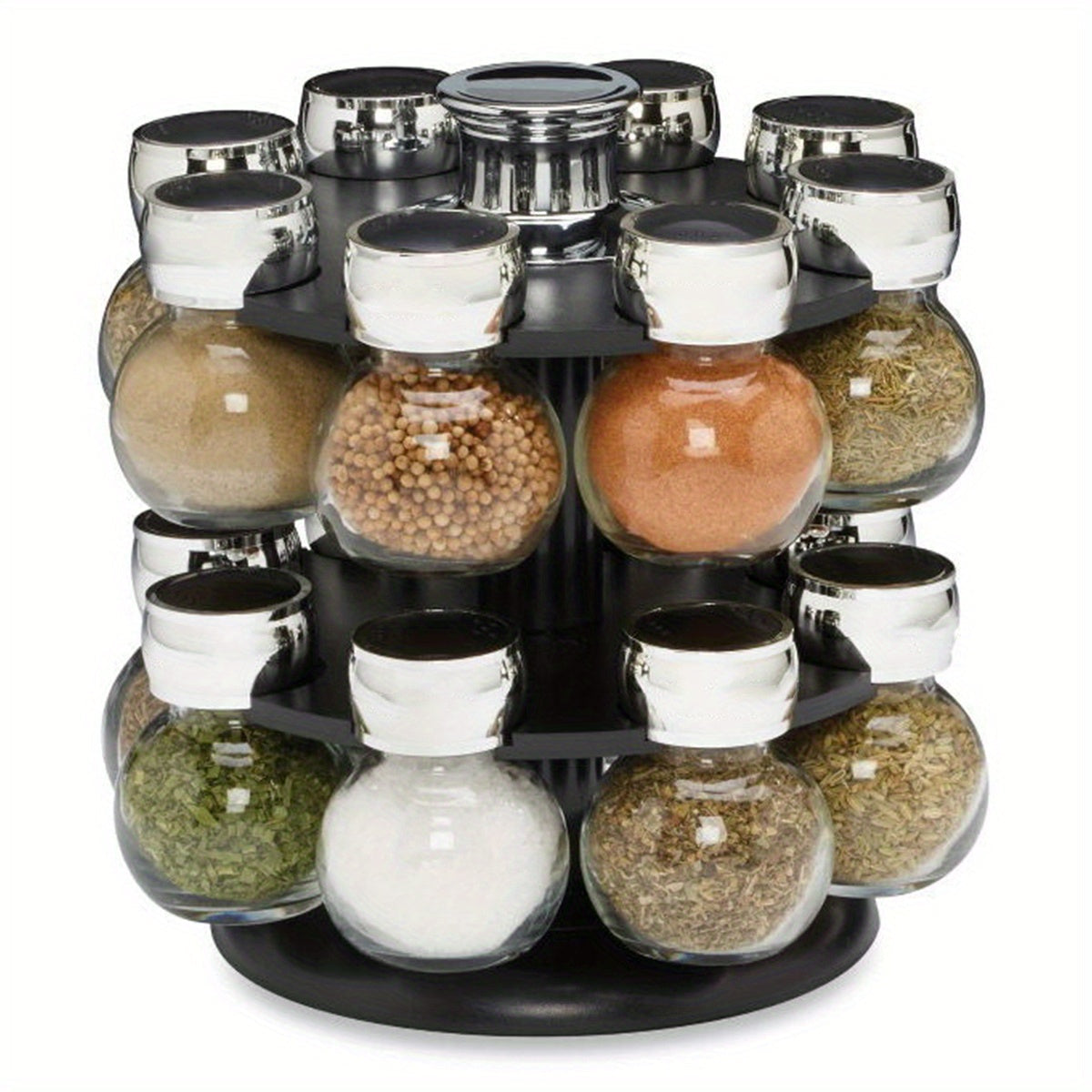 16-Jar Rotating Spice Rack with Lift and Pour Caps and Free Refill