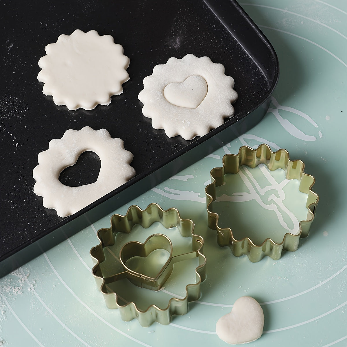 Stainless Steel Cookie Cutter Set with Flower and Heart Shapes for Baking and Decorating