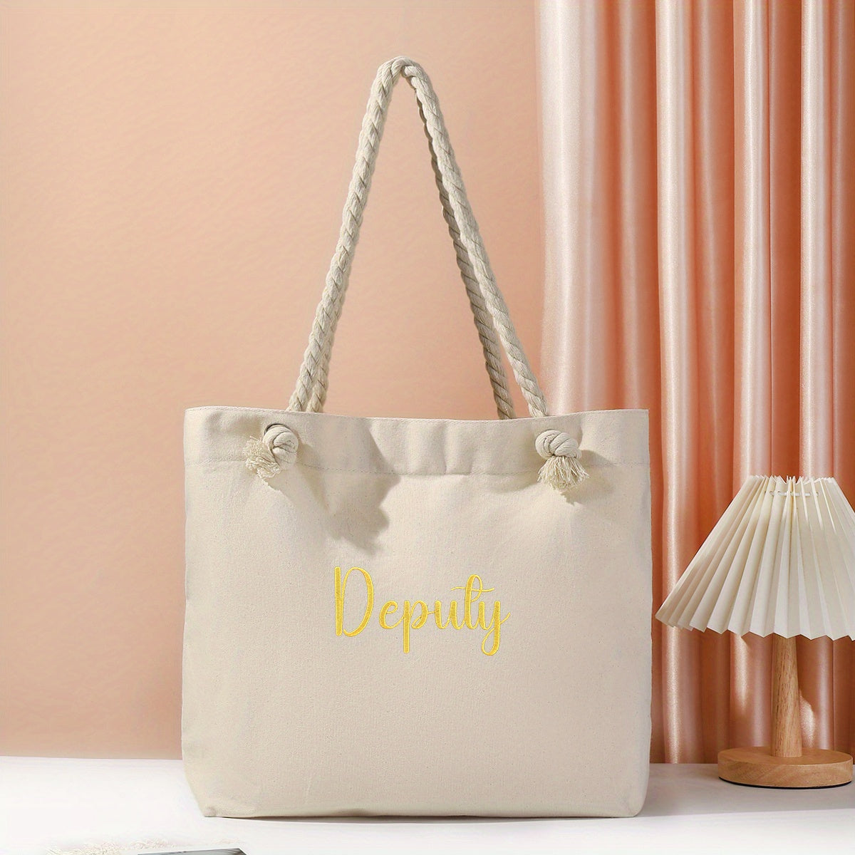 Canvas Tote Bag with Embroidered Design Large Capacity Foldable Washable for Casual, Travel, and Beach