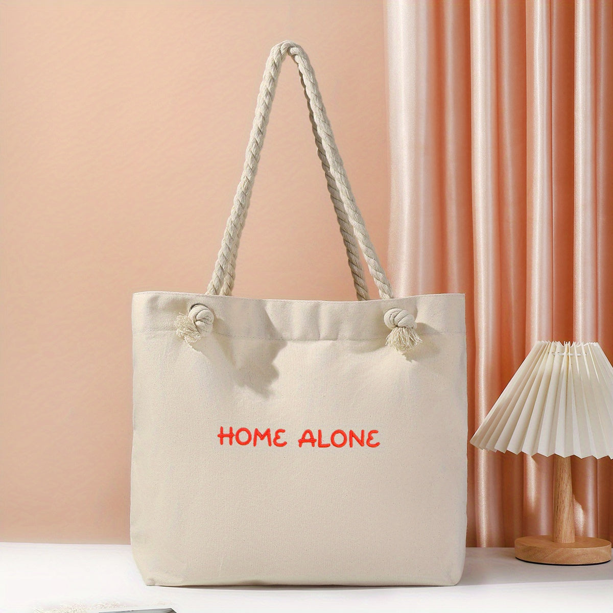 Canvas Tote Bag with Embroidered Design Large Capacity Foldable Washable for Casual, Travel, and Beach