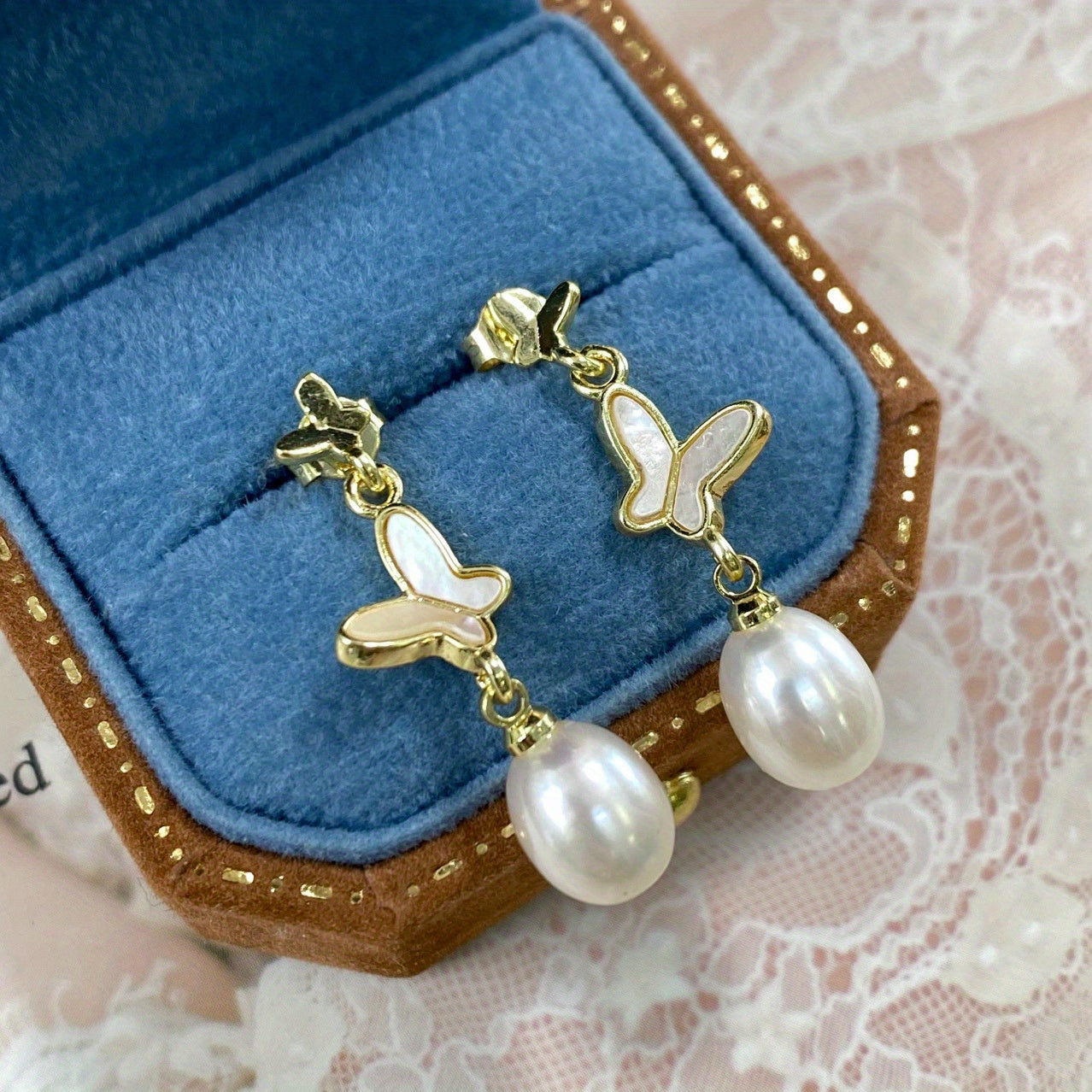 Sterling Silver Butterfly Earrings with Freshwater Pearl Dangles for Women