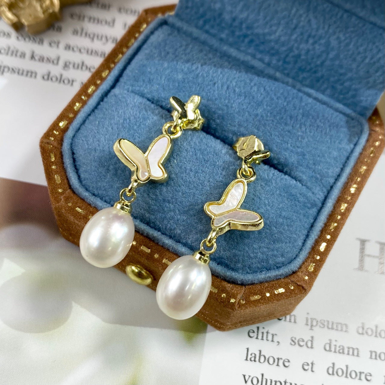 Sterling Silver Butterfly Earrings with Freshwater Pearl Dangles for Women