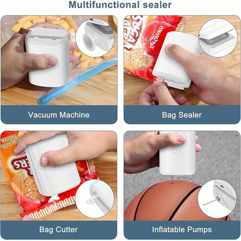 Mini qo'l vakuum muhrlagichi, kesgich va sumka muhrlagichi USB zaryadlash bilan. Chip sumkalari uchun yarim avtomatik issiq muhrlagich. 4.44W quvvat va 600mAh litiy batareyasi.