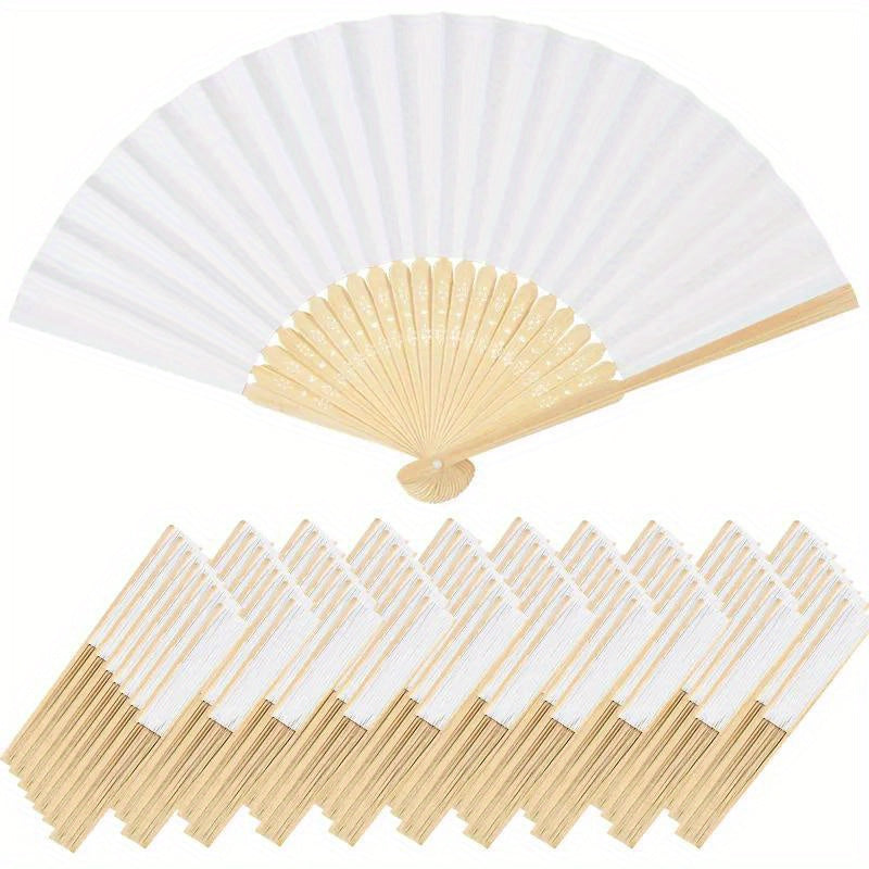White Paper Fan for Weddings Birthdays and Holidays Portable Bamboo Fan Gift Room Decor