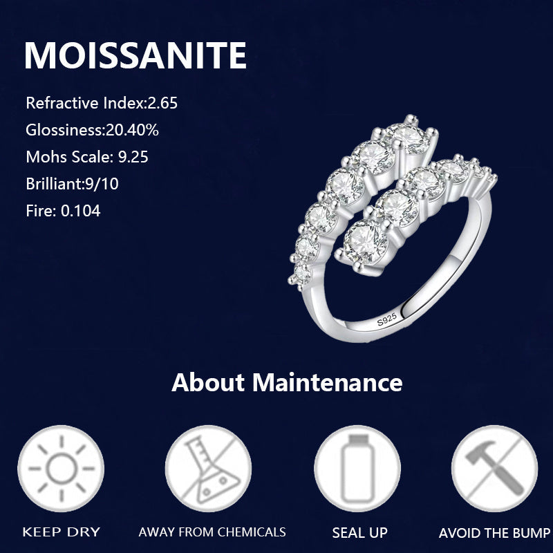 Ajoyib 925 Sterling Silver 3.36 Karat Moissanite Ochiq Halqa, Umumiy Moslashuvchan Yangi Moda Bayonoti. Nafis, Abadiy va Ko'p Qirrali Usul, Murakkablikni Qo'shib, Sovg'a Qutisida Taqdim Etildi.