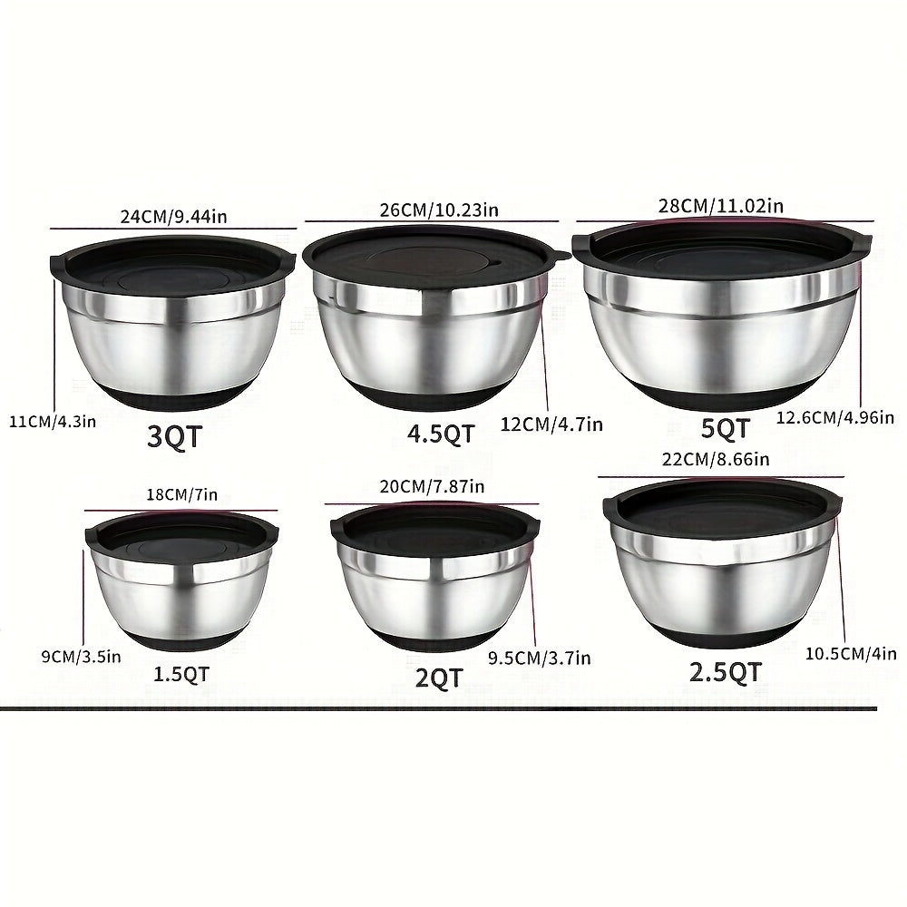 26-Piece Stainless Steel Mixing Bowl Set with Lids Grater Non-Slip Bottom 7QT to 1QT