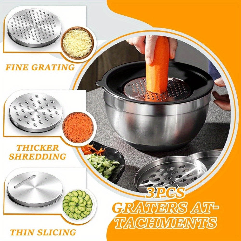 26-Piece Stainless Steel Mixing Bowl Set with Lids Grater Non-Slip Bottom 7QT to 1QT