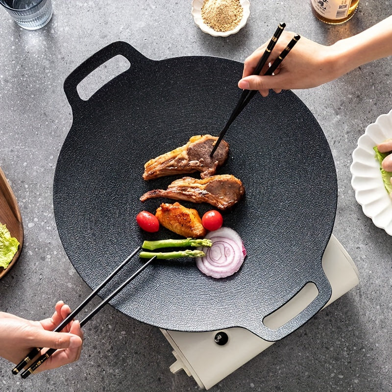 Cast Iron Grill Pan with Non-Stick Coating for Camping and Outdoor Cooking