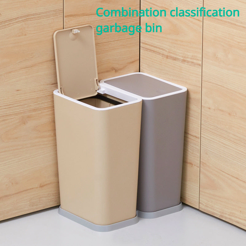 Set of Two Slim Plastic Trash Cans with Recycling and Storage, Durable and No Electricity