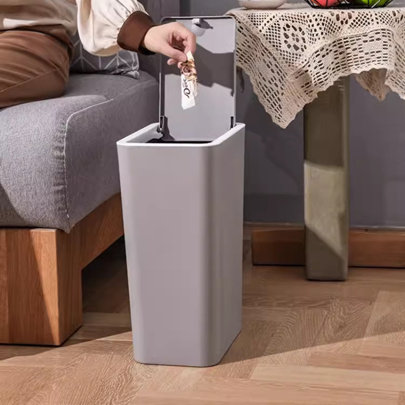 Set of Two Slim Plastic Trash Cans with Recycling and Storage, Durable and No Electricity
