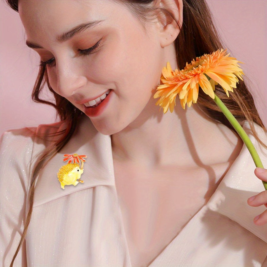 Dainty Hedgehog and Daisy Brooch Pin Cartoon Animal Alloy Jewelry for Clothing Accessories