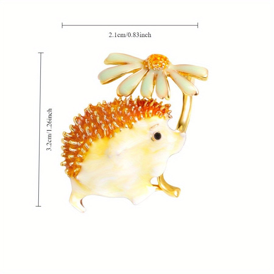 Dainty Hedgehog and Daisy Brooch Pin Cartoon Animal Alloy Jewelry for Clothing Accessories
