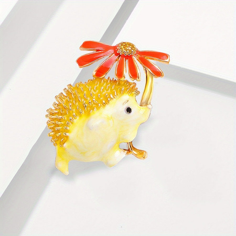 Dainty Hedgehog and Daisy Brooch Pin Cartoon Animal Alloy Jewelry for Clothing Accessories