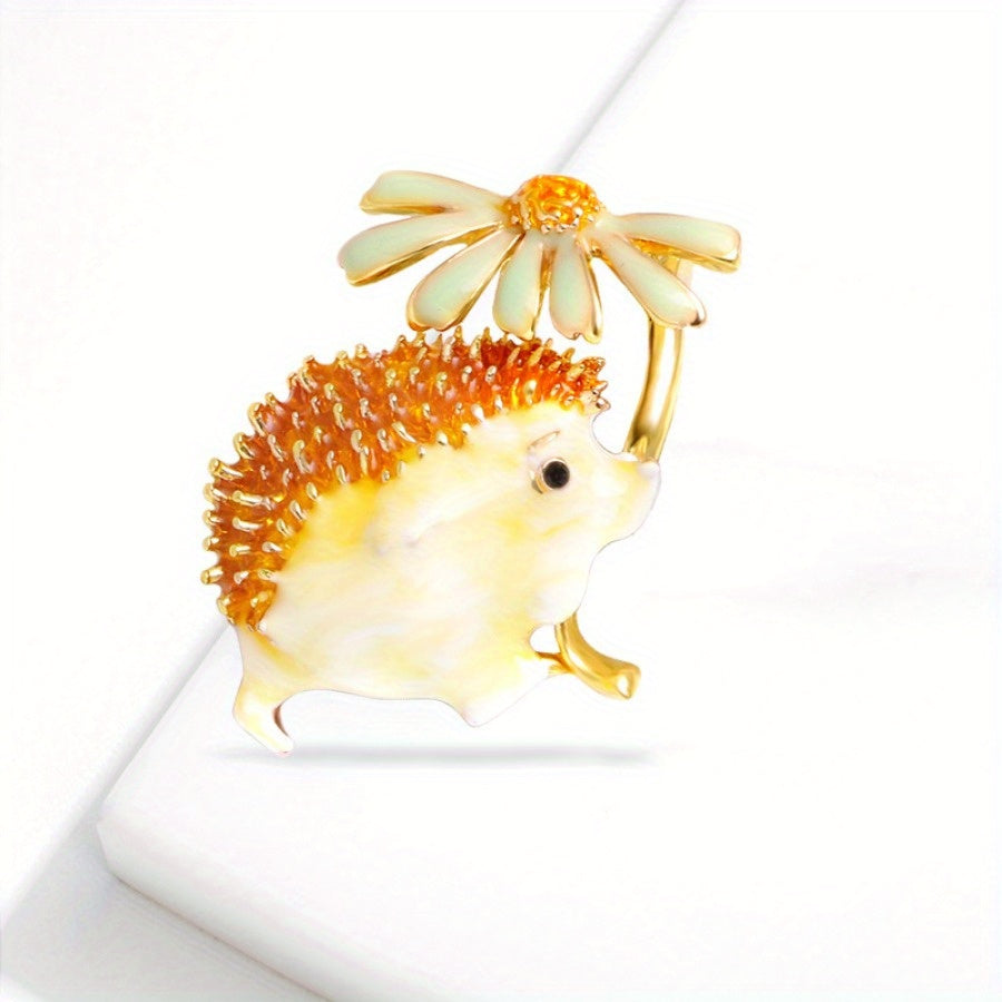 Dainty Hedgehog and Daisy Brooch Pin Cartoon Animal Alloy Jewelry for Clothing Accessories