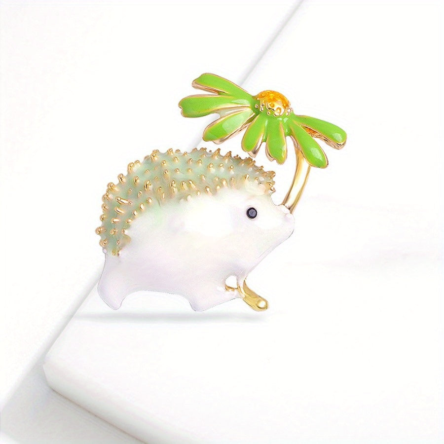 Dainty Hedgehog and Daisy Brooch Pin Cartoon Animal Alloy Jewelry for Clothing Accessories