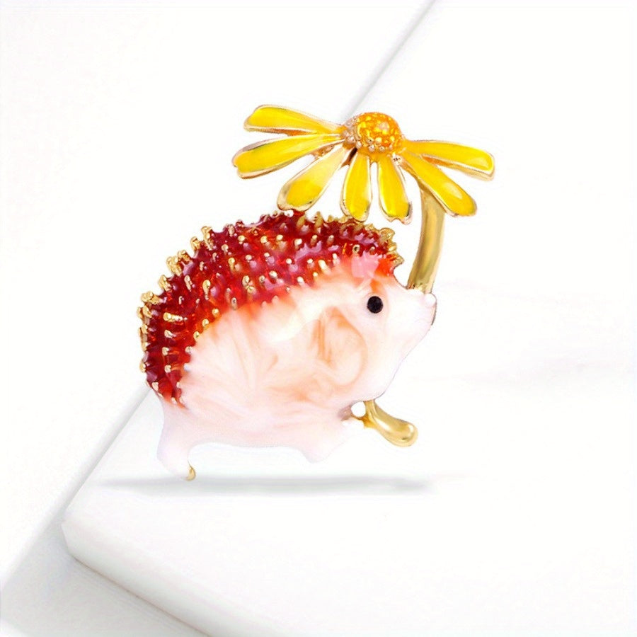 Dainty Hedgehog and Daisy Brooch Pin Cartoon Animal Alloy Jewelry for Clothing Accessories