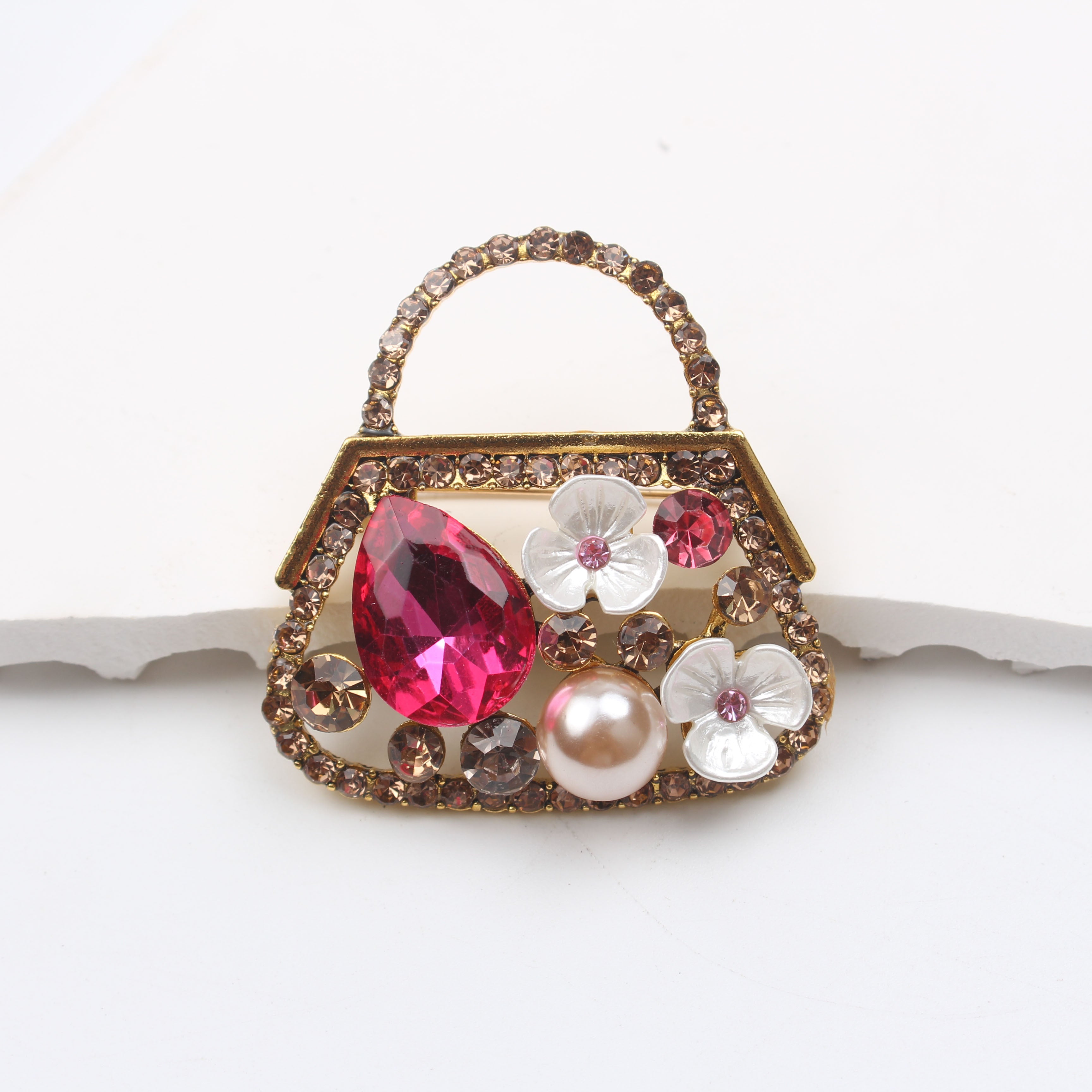 Vintage-Inspired Brooch for Women Enamel with Fake Gemstone and Irregular Shape