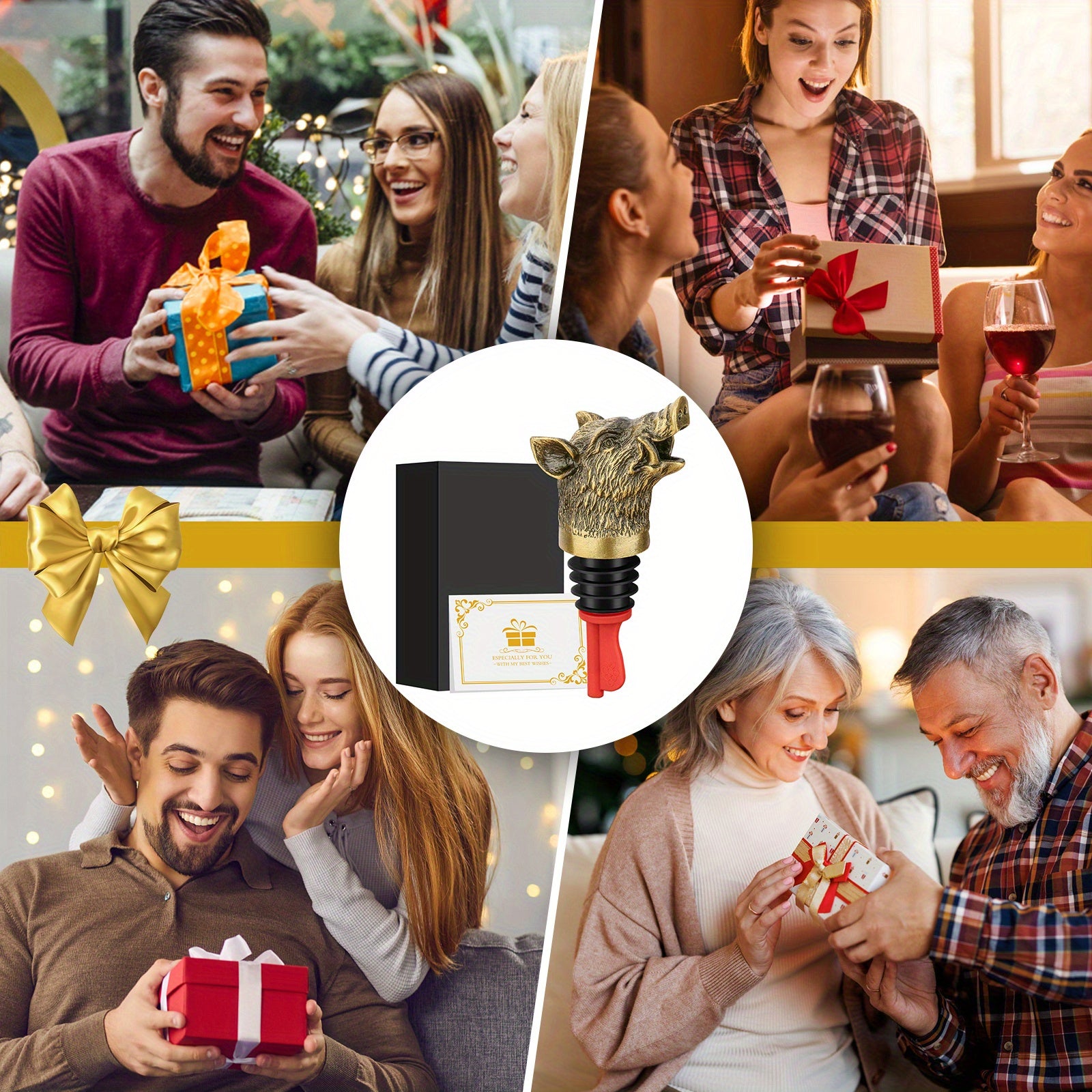 Wild Boar Head Wine Pourer with Versatile Spout Stopper and Vacuum Seal