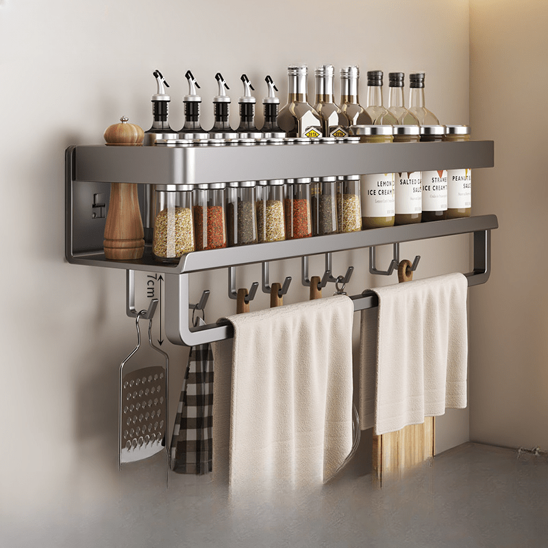 Wall-Mounted Metal Bathroom Organizer with Spice Rack Towel Bar and Utensil Holder