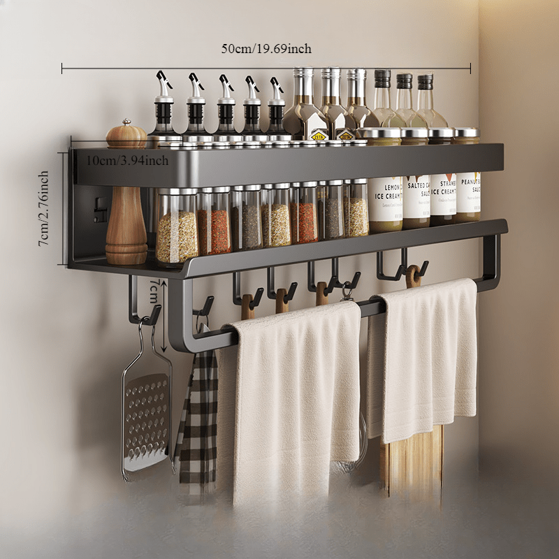 Wall-Mounted Metal Bathroom Organizer with Spice Rack Towel Bar and Utensil Holder