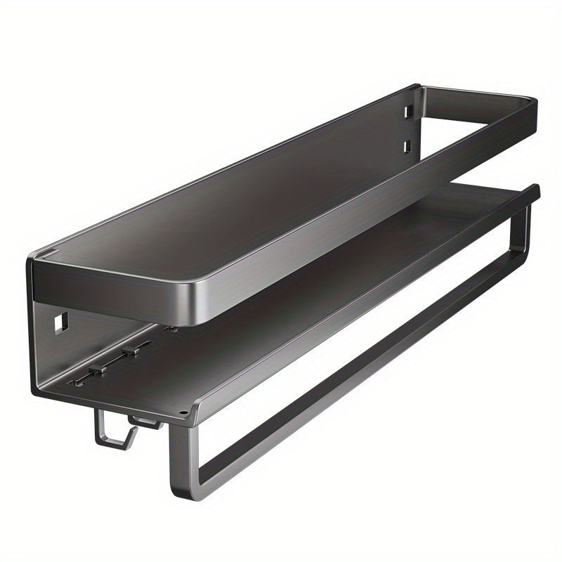 Wall-Mounted Metal Bathroom Organizer with Spice Rack Towel Bar and Utensil Holder