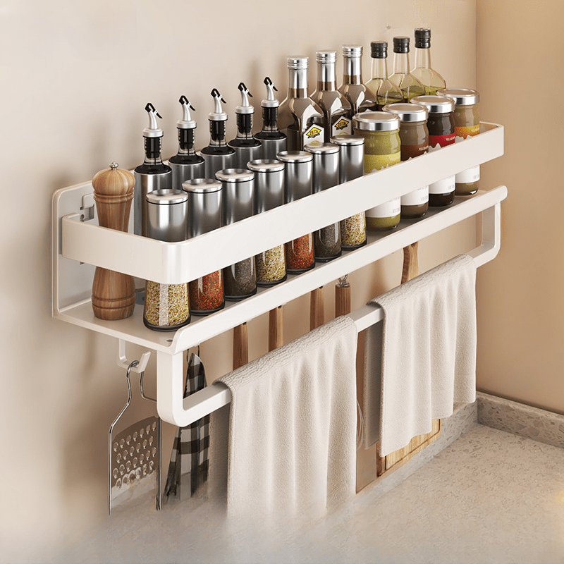 Wall-Mounted Metal Bathroom Organizer with Spice Rack Towel Bar and Utensil Holder