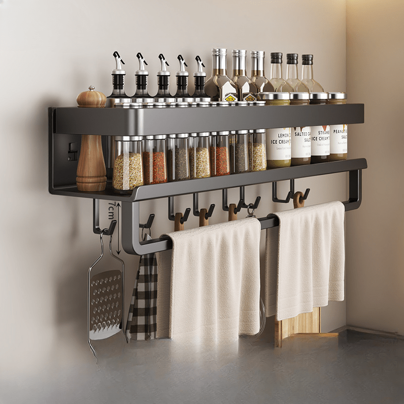 Wall-Mounted Metal Bathroom Organizer with Spice Rack Towel Bar and Utensil Holder