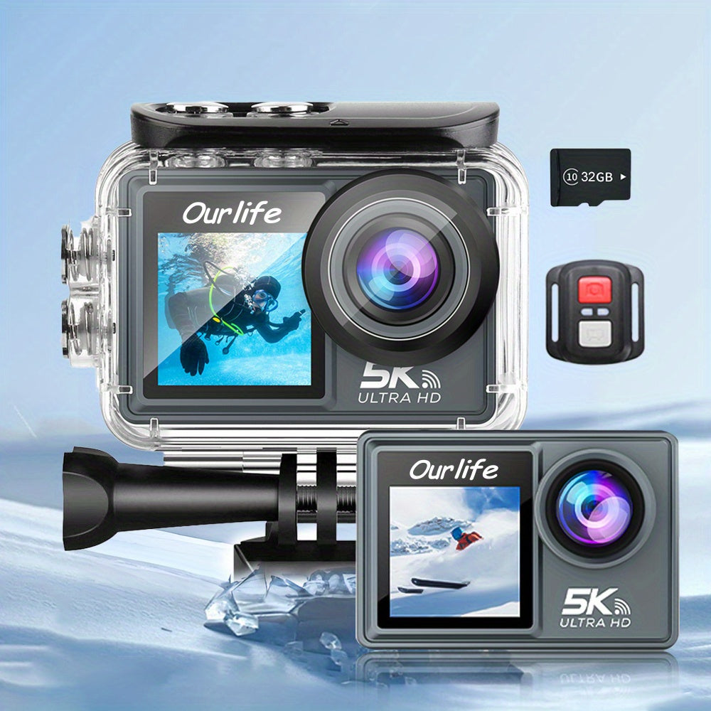 5K Action Camera with Dual Screen WiFi Control Rechargeable Lithium Polymer Battery