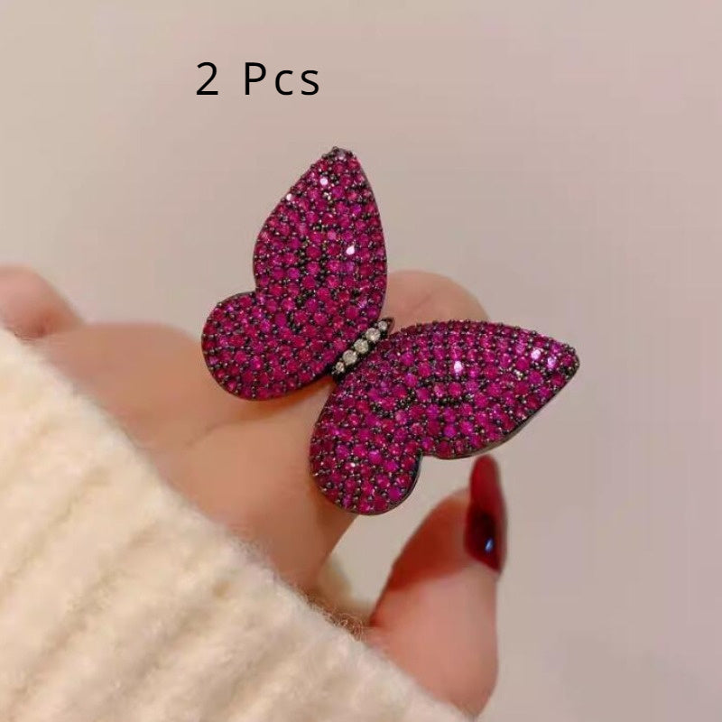 Women's Royal Blue Butterfly Brooches Set with Rhinestones for Autumn and Winter