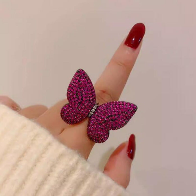 Women's Royal Blue Butterfly Brooches Set with Rhinestones for Autumn and Winter