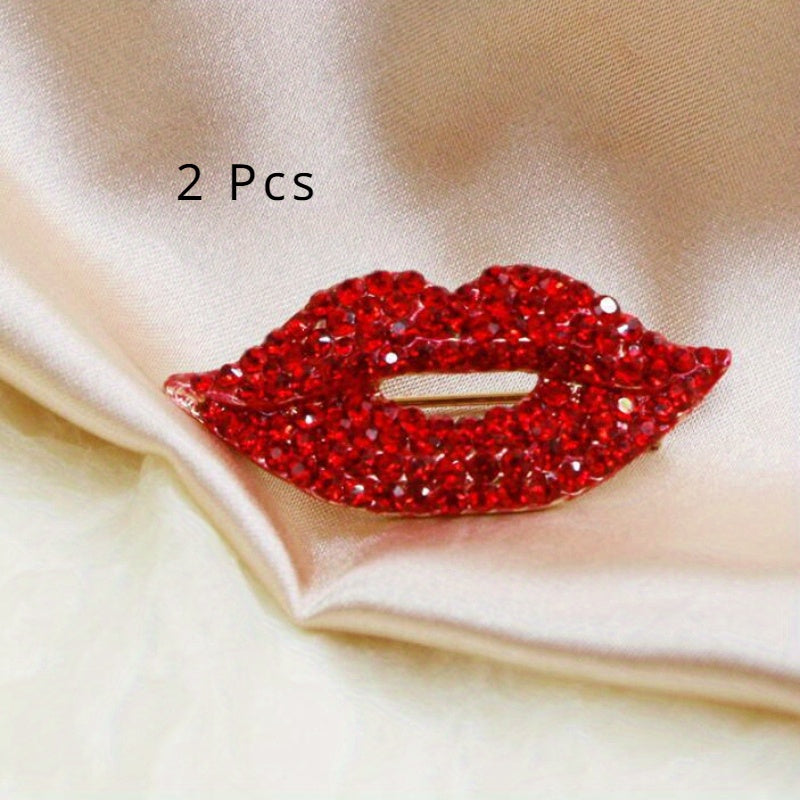Red Lip Brooch with Sparkling Diamonds for Elegant Fashion Accessories
