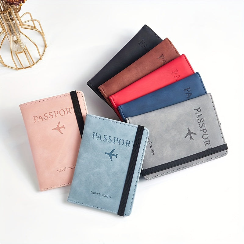 RFID Blocking Passport Holder Light Blue or Charcoal Travel Wallet for Airplane Tickets and Cards
