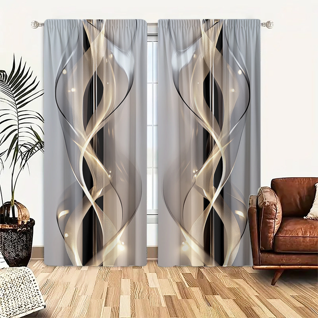 Two Polyester Curtains with HD Digital Print Light Filtering Art Patterns for Bedrooms Living Rooms Offices