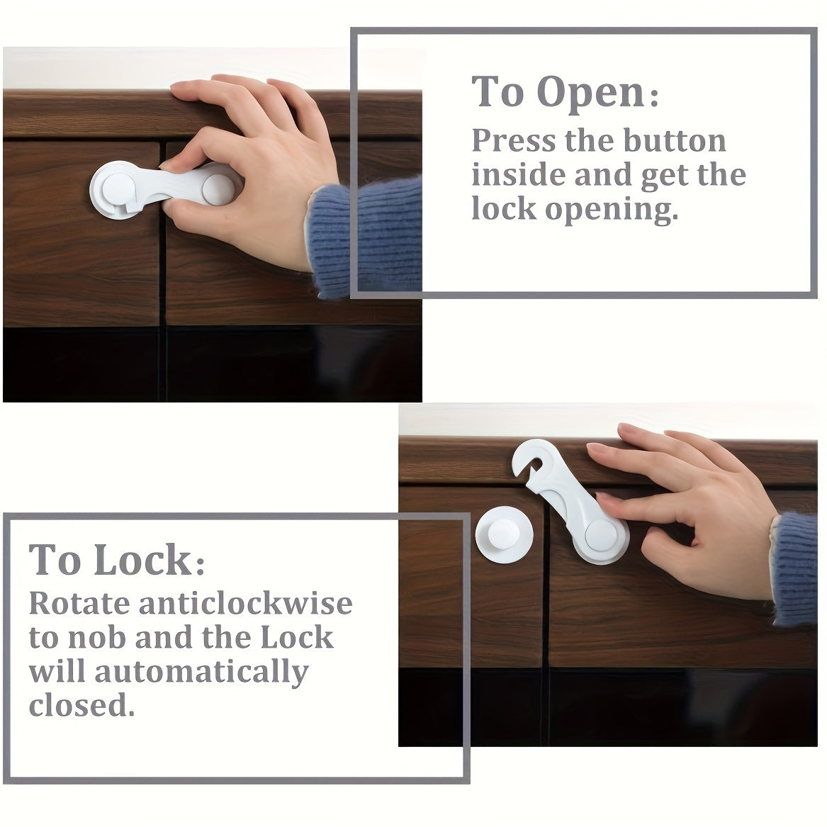 Set of 12 Kids Safety Locks Adjustable Plastic Drawer Cabinet Fridge Locks