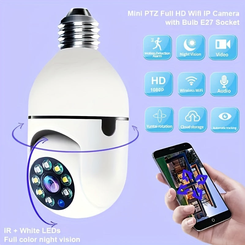 1080P HD Wireless WiFi Security Camera Bulb for Indoor Outdoor Surveillance with Two-Way Audio Motion Detection Pet Monitoring E27 Plug