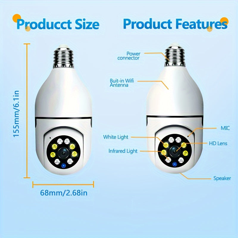1080P HD Wireless WiFi Security Camera Bulb for Indoor Outdoor Surveillance with Two-Way Audio Motion Detection Pet Monitoring E27 Plug