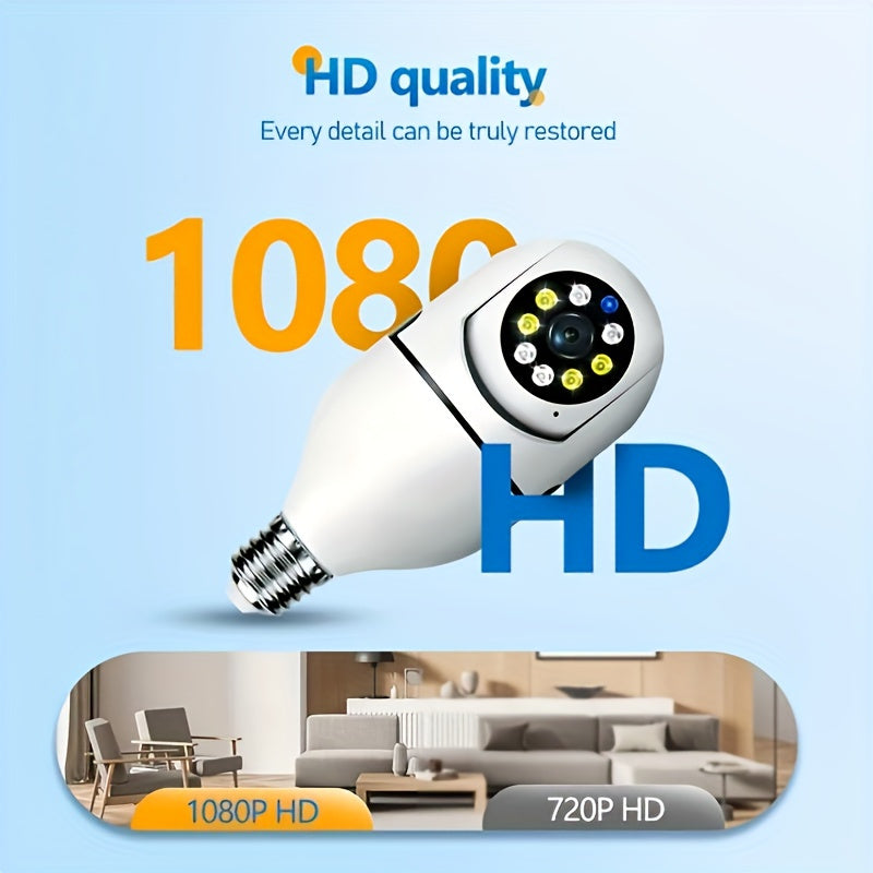 1080P HD Wireless WiFi Security Camera Bulb for Indoor Outdoor Surveillance with Two-Way Audio Motion Detection Pet Monitoring E27 Plug