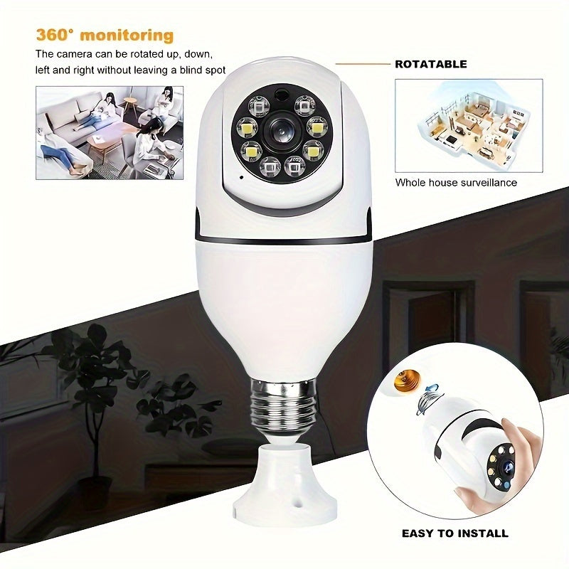 1080P HD Wireless WiFi Security Camera Bulb for Indoor Outdoor Surveillance with Two-Way Audio Motion Detection Pet Monitoring E27 Plug